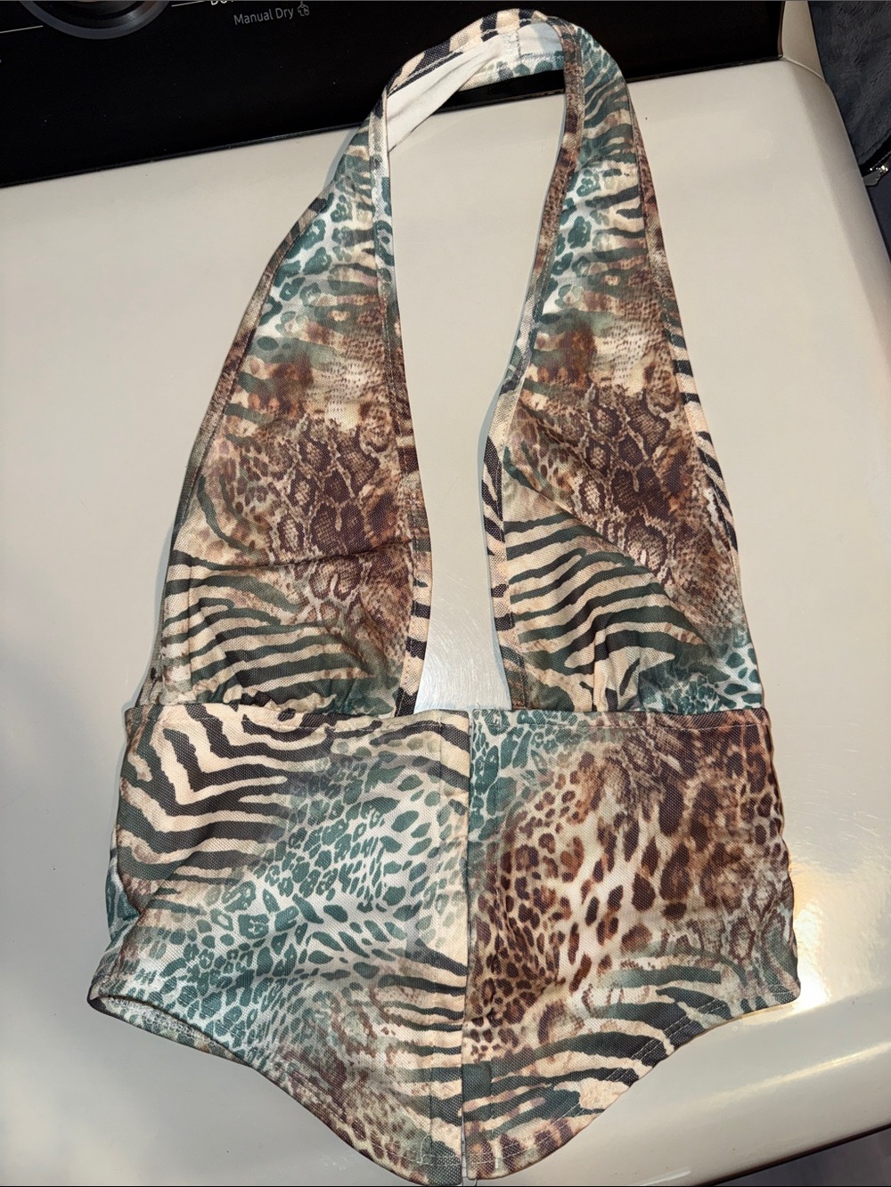 Animal Print Halter Top in Teal and Brown Corset Style Bustier